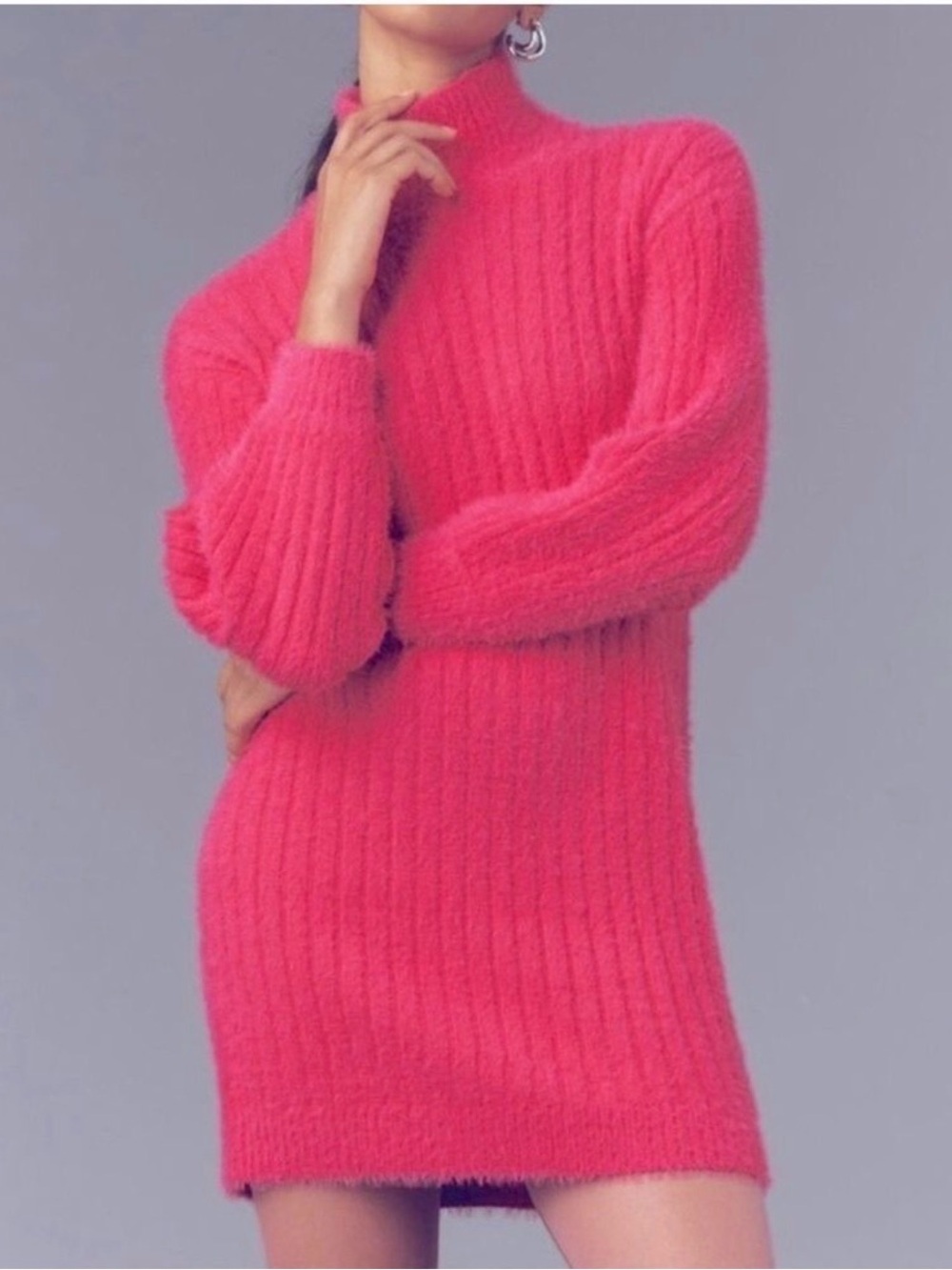 Fuchsia NWT funnel neck sweater mini dress by Anthropologie Flat White Medium